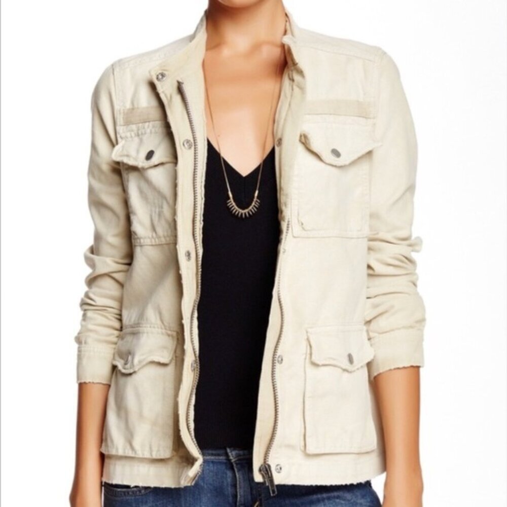 Free People Cream Cargo Canvas Light Jacket Womens X-Small - 100% Cotton